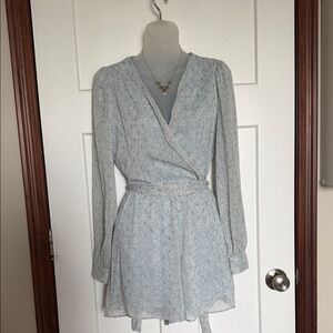 Express Light Blue Floral Long Sleeve Dress